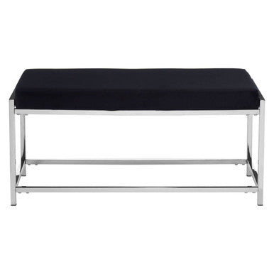 Allure Black Fabric Bench with Silver Metal Frame