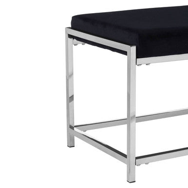 Allure Black Fabric Bench with Silver Metal Frame