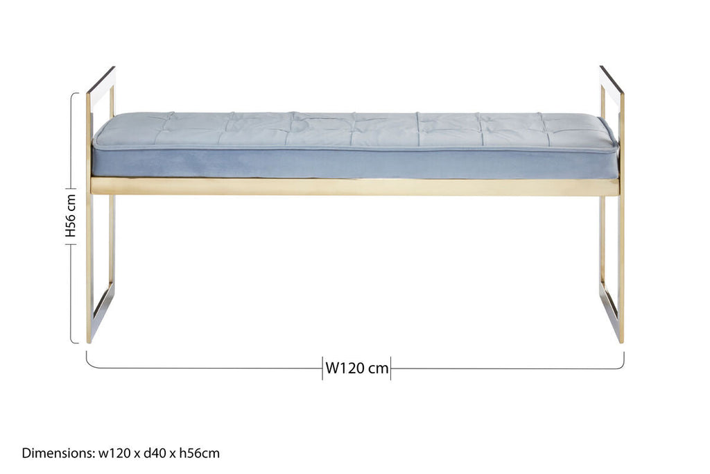 Allure Powder Blue and Gold Bench with Tufted Detail