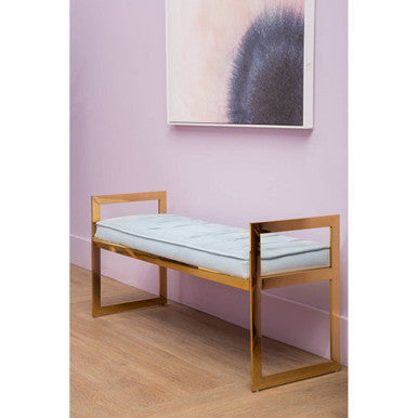 Allure Powder Blue and Gold Bench with Tufted Detail