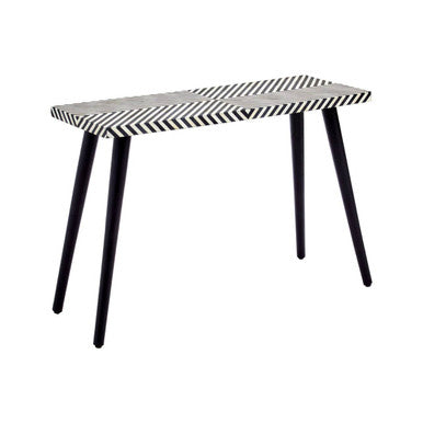 Black Chevron Bone Inlay Console Table with Slim Metal Legs, Boho