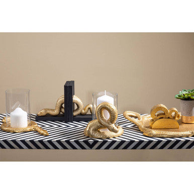 Black Chevron Bone Inlay Console Table with Slim Metal Legs, Boho