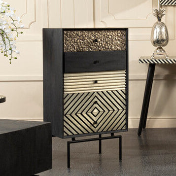 Boho Patterned Tall Chest of 5 Drawers