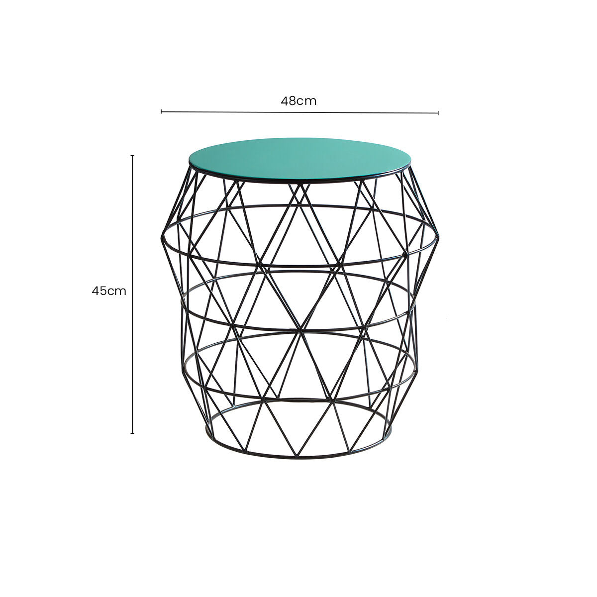 Black Geometric Metal Wireframe Side Table with Green Enamel Top, Corina