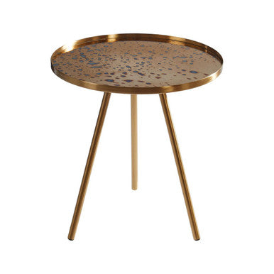 Gold Finish Round Glass Top Side Table with Splayed Metallic Legs, Corra