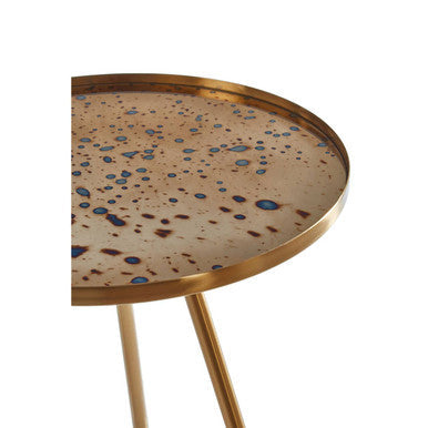 Gold Finish Round Glass Top Side Table with Splayed Metallic Legs, Corra