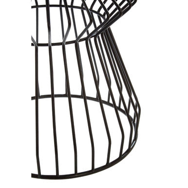 White Top Round Side Table with Black Iron Wire Curved Openwork Base, Corina