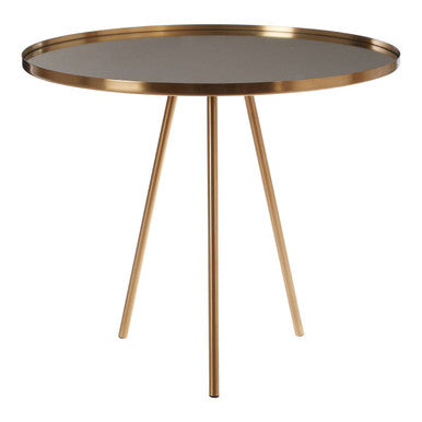 Gold Finish Mirrored Top Side Table with Minimal Iron Base, Corra