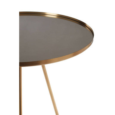 Gold Finish Mirrored Top Side Table with Minimal Iron Base, Corra