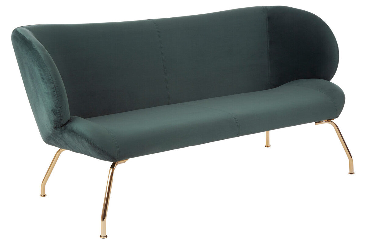 2 Seater Green Sofa with Curved Backrest, Kolding