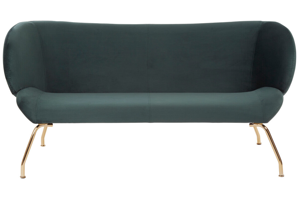 2 Seater Green Sofa with Curved Backrest, Kolding