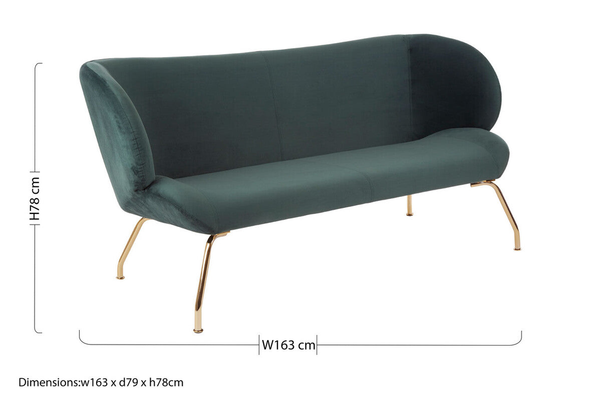 2 Seater Green Sofa with Curved Backrest, Kolding