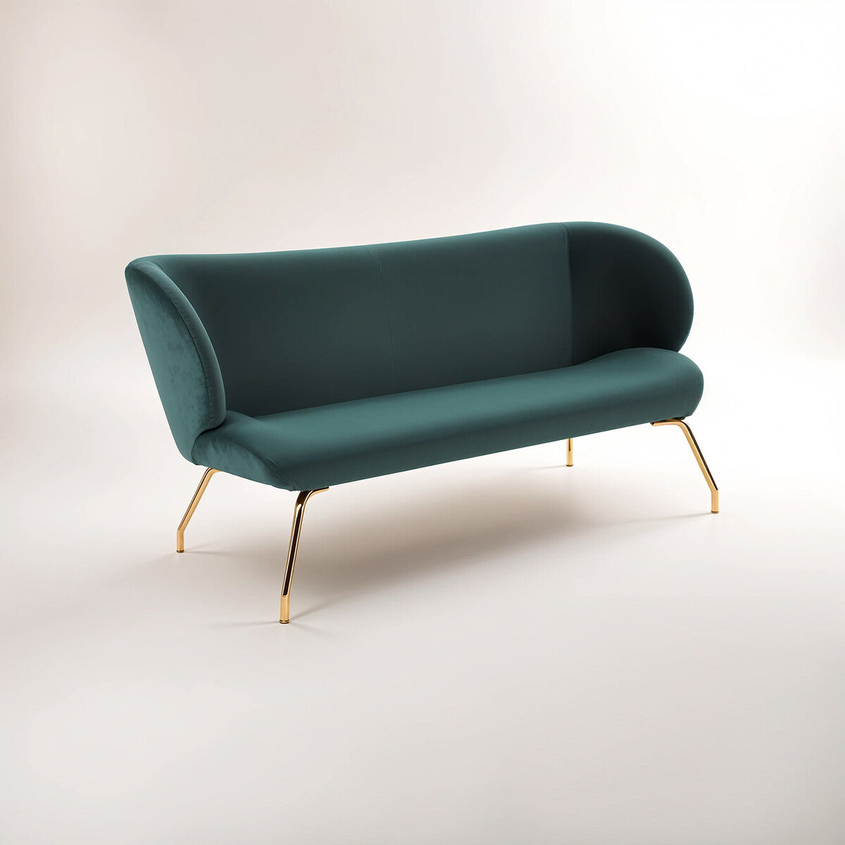 2 Seater Green Sofa with Curved Backrest, Kolding
