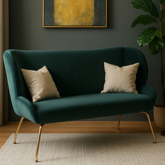 2 Seater Green Sofa with Curved Backrest, Kolding