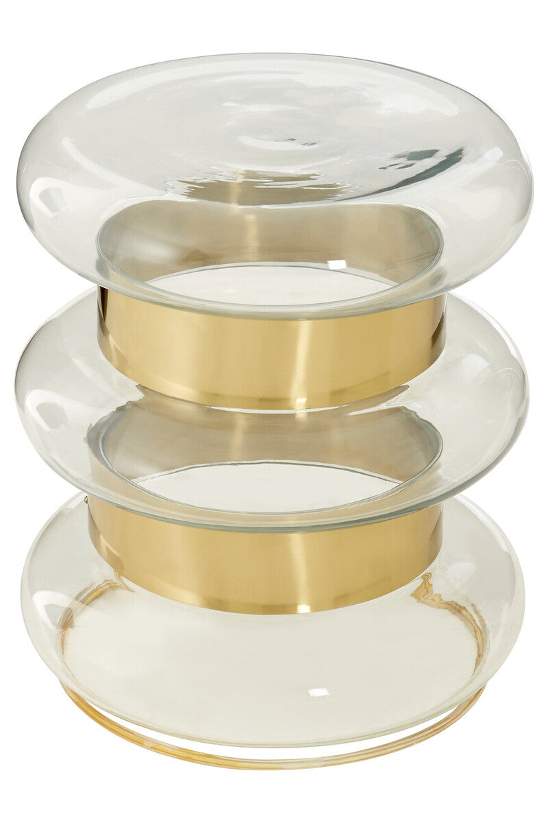 Gold Finish Side Table with Clear Circular Glass Sides and Steel Frame, Margot
