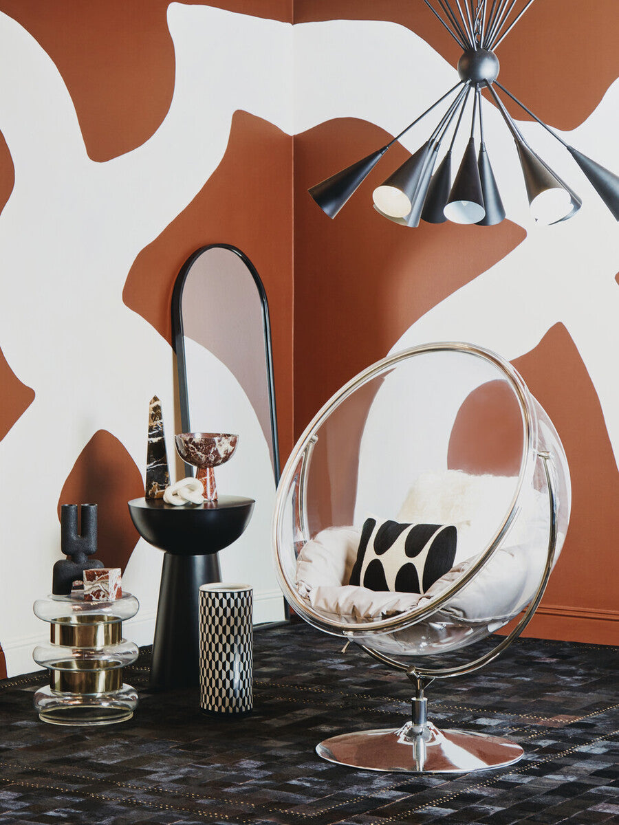 Gold Finish Side Table with Clear Circular Glass Sides and Steel Frame, Margot