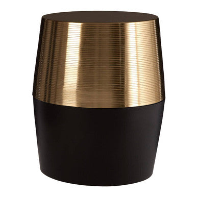Black and Gold Copper Metallic Drum Side Table with Engraved Design, Margot