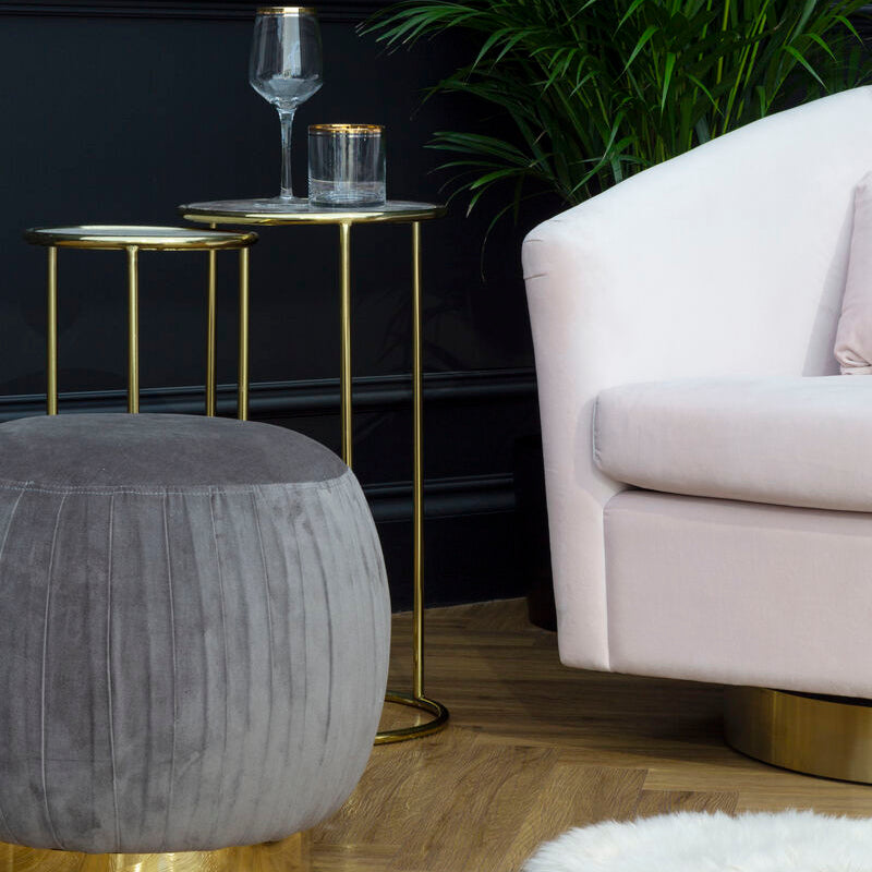 Amethyst Top Set of 2 Nesting Side Tables with Reflective Gold Finish Metal Frame, Vita