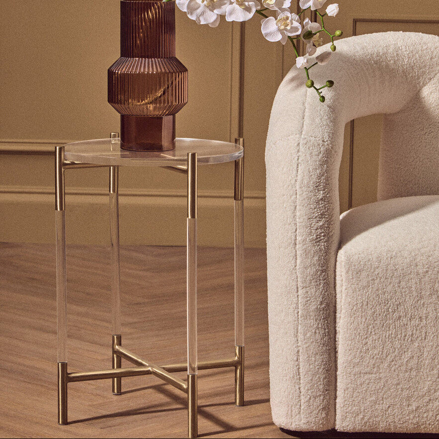 Gold Finish Side Table with Acrylic Accents | Miley