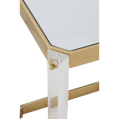 Clear Mirrored Top Side Table with Clear Acrylic Legs and Gold Finish Frame, Miley