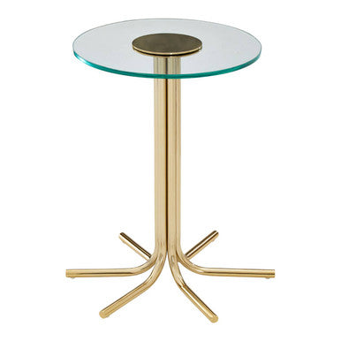 Clear Glass Top Side Table with Splayed Gold Finish Metal Base, Miley