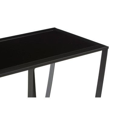 Black Glass Top Console Table with Black Iron Overlapping Curved Base, Trento