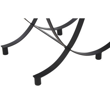 Black Glass Top Console Table with Black Iron Overlapping Curved Base, Trento