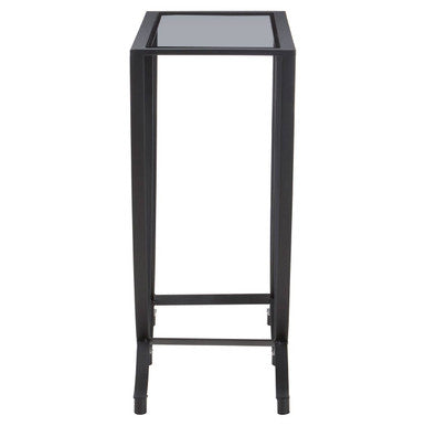 Grey Glass Top Console Table with Black Iron Overlapping Curved Base, Trento