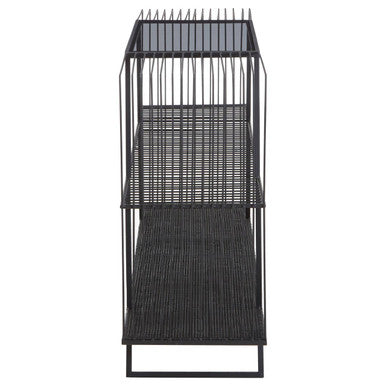 Grey Glass Console Table with Two Open Shelves and Black Metal Frame, Trento