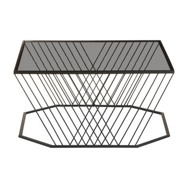 Grey Glass Top Coffee Table with Black Wireframe Design, Trento