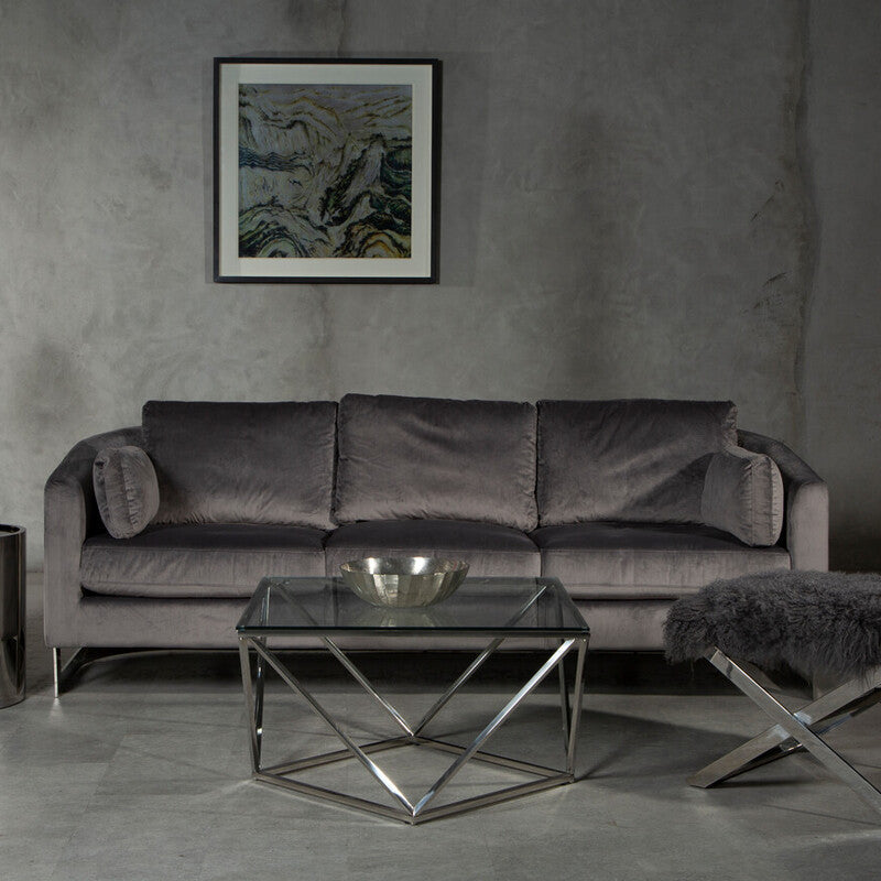3 Seater Dark Grey Cotton Velvet Sofa, Freda