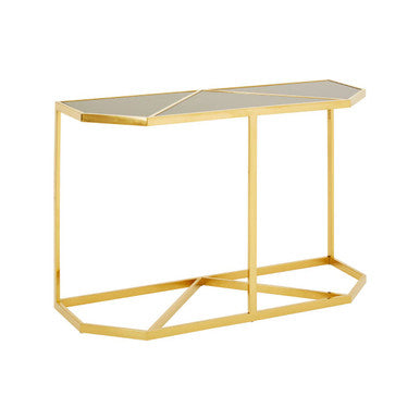 Black Tempered Glass Top Console Table with Gold Finish Stainless Steel Frame, Horizon