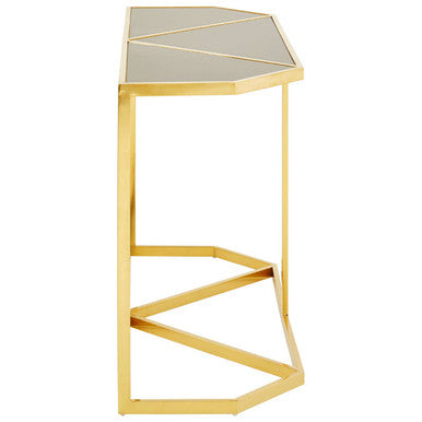 Black Tempered Glass Top Console Table with Gold Finish Stainless Steel Frame, Horizon