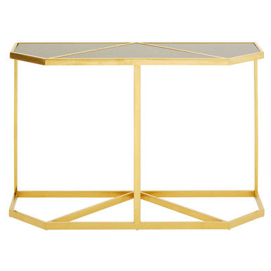 Black Tempered Glass Top Console Table with Gold Finish Stainless Steel Frame, Horizon