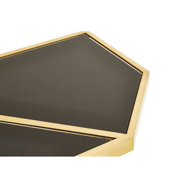 Black Tempered Glass Top Console Table with Gold Finish Stainless Steel Frame, Horizon