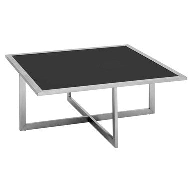 Black Tempered Glass Top and Silver Stainless Steel Frame Coffee Table with 4 Nesting Stools, Horizon
