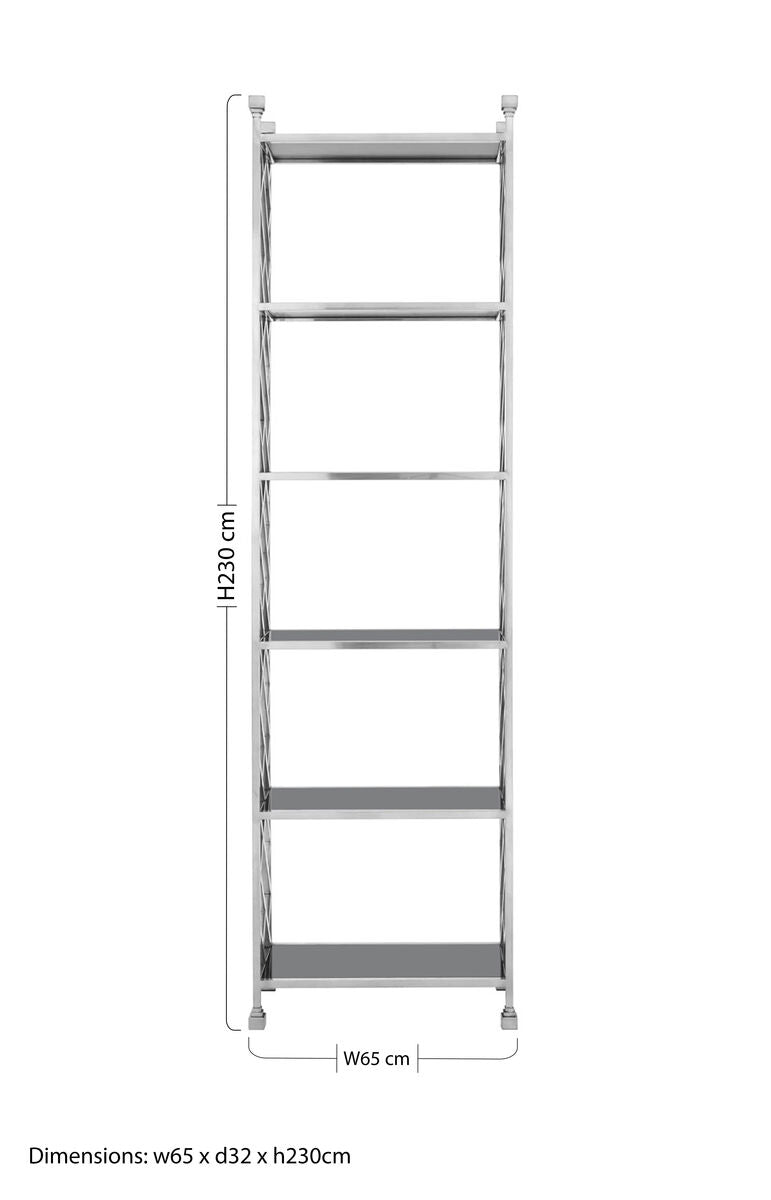 Horizon Silver and Black Glass 6 Tier Shelving Unit