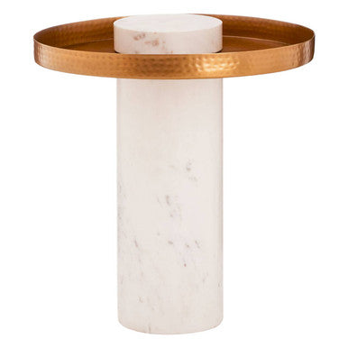 Marble Base Side Table with Hammered Brass Top, Sika