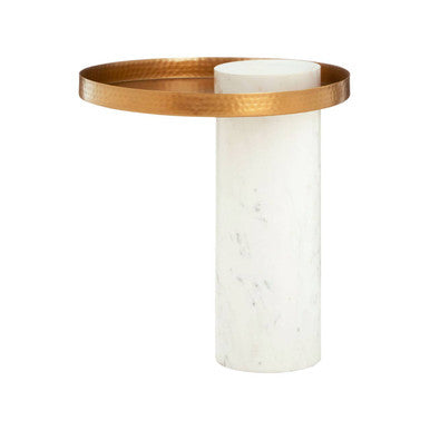 Marble Base Side Table with Hammered Brass Top, Sika