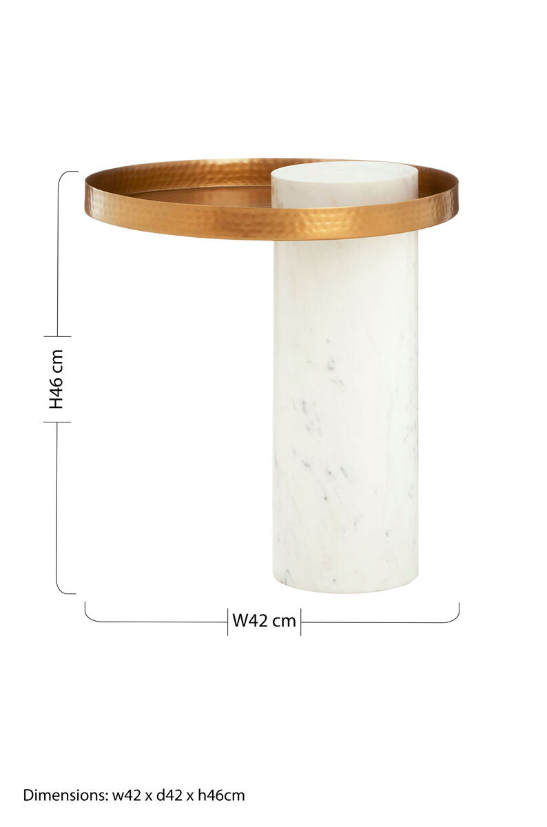 Marble Base Side Table with Hammered Brass Top, Sika