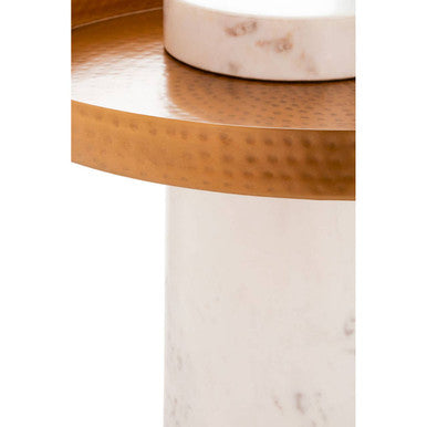 Marble Base Side Table with Hammered Brass Top, Sika