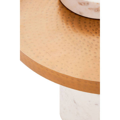 Marble Base Side Table with Hammered Brass Top, Sika