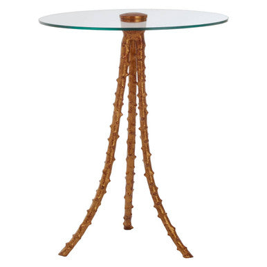 Gold Large Round Side Table with Glass Top, Sika