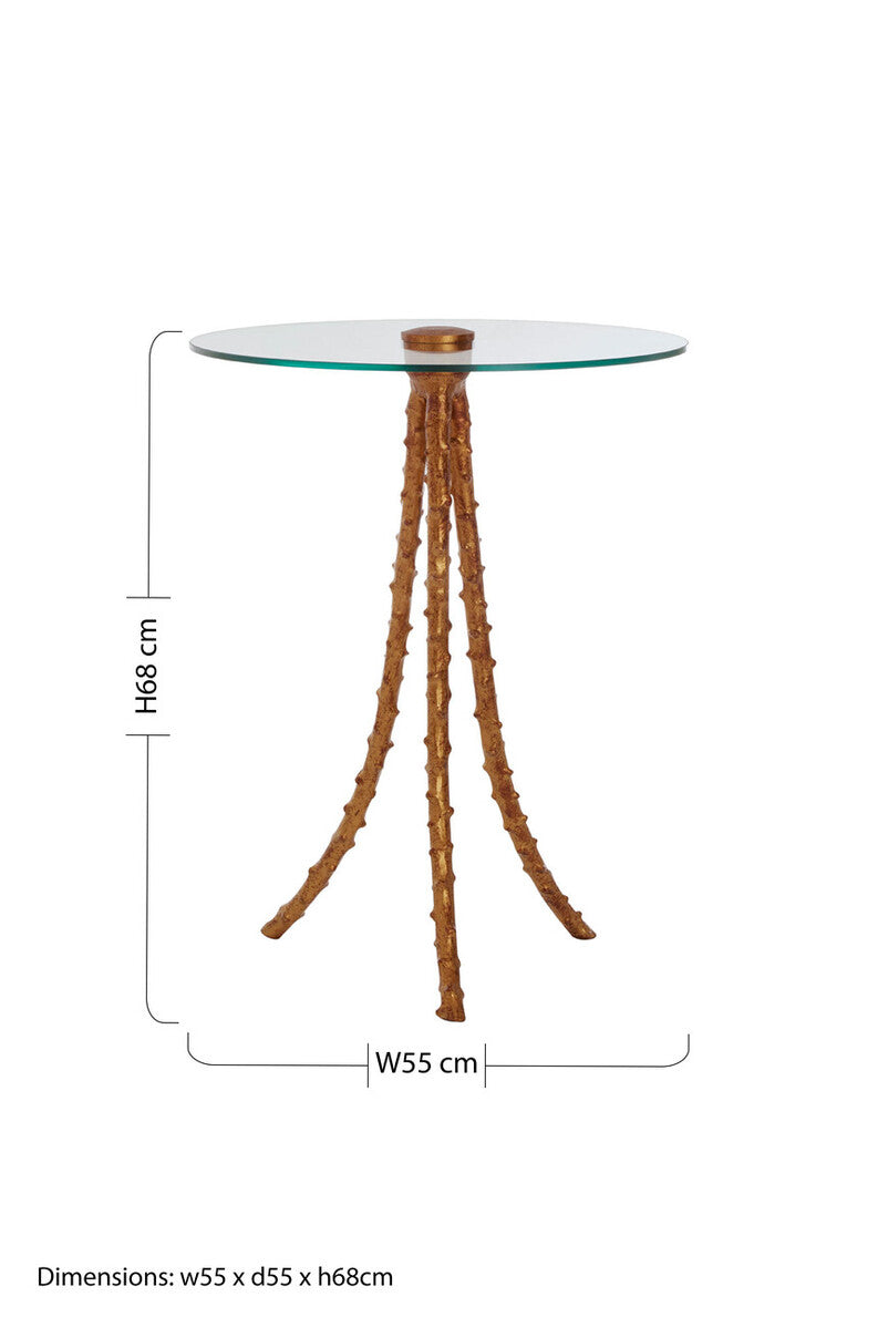 Gold Large Round Side Table with Glass Top, Sika