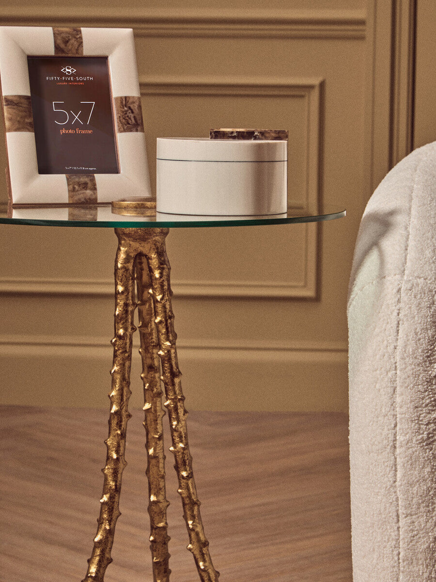 Gold Large Round Side Table with Glass Top, Sika