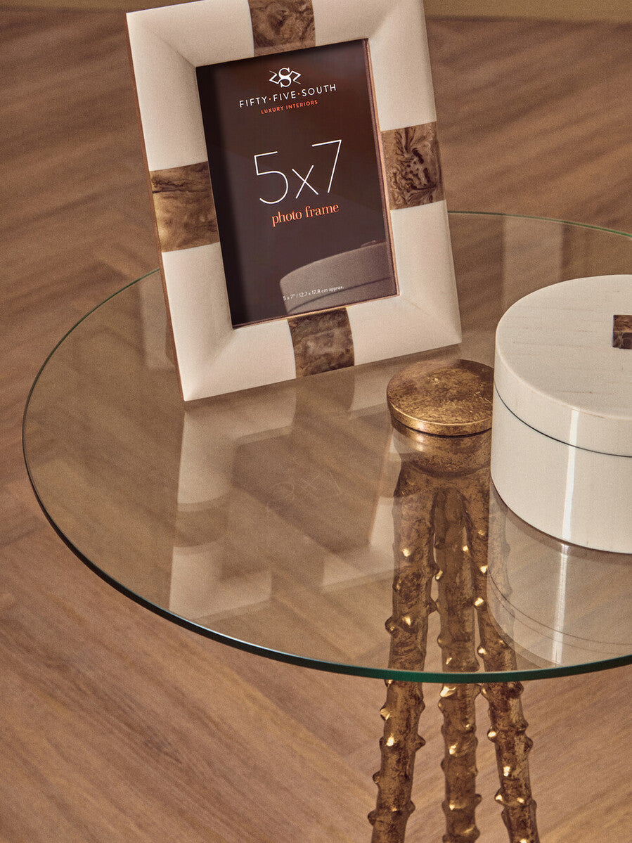 Gold Large Round Side Table with Glass Top, Sika