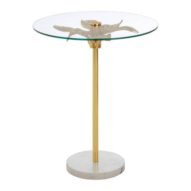 Small Round Side Table with Glass Top and Leaf Detailing, Sika