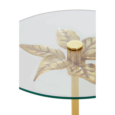 Small Round Side Table with Glass Top and Leaf Detailing, Sika