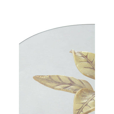 Small Round Side Table with Glass Top and Leaf Detailing, Sika