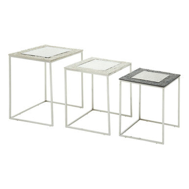 Akola Silver Metal and Glass Set of 3 Nesting Tables